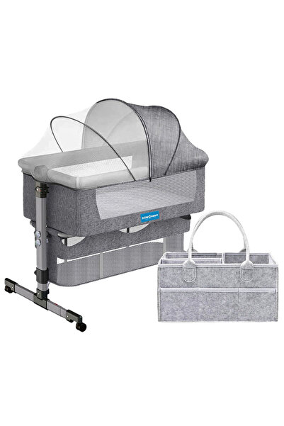 STAR BABiES سرير أطفال جانبي + حامل حفاضات - رمادي