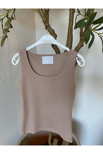 Bade Butik Beige Zero Sleeve Basic Blouse