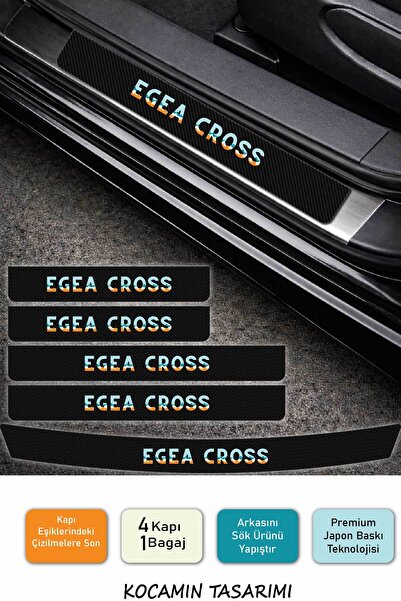 Kocamın Tasarımı Fiat Egea Cross Karbon Kapı Eşiği Koruyucu Seti – 5 Parça Re...