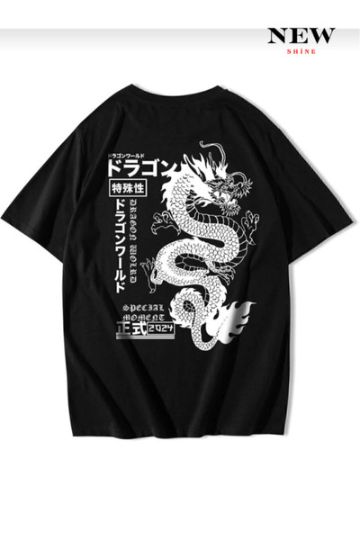 Generic White Dragon Printed Loose Fit T-Shirt