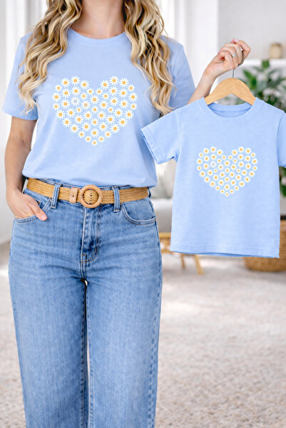 VODEXA Anne Kız Çocuk Kombin Oversize Tişört – Anne & Çocuk Twin T-Shirt ÇİÇE...