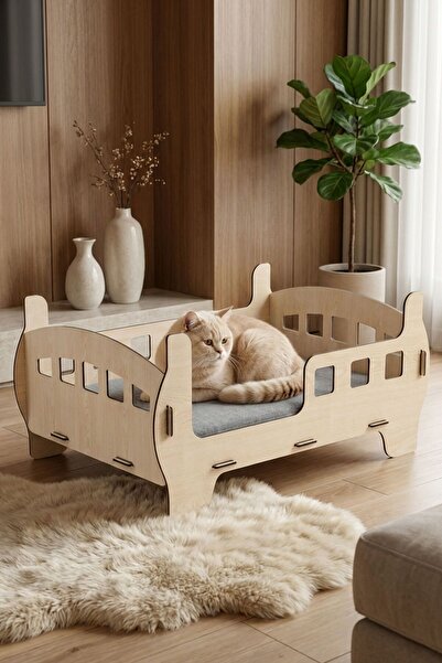 StarLightning Ahşap Büyük Kedi Yatağı Premium Kalite Açık Meşe Renk Kedi Evi ...