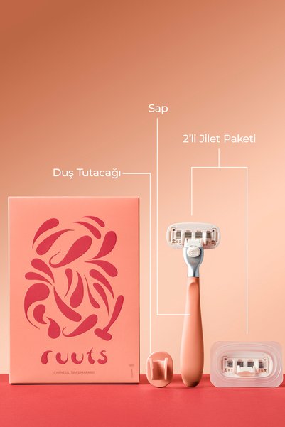 ruuts Başlangıç Seti - Şeftali ( 1 Tıraş Bıçağı, 2 Tıraş Başlığı, 1 Banyo Tutacağı )
