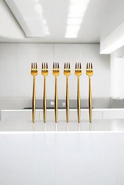 Bereketli Store Paslanmaz Çelik 6’lı Gold Mini Çatal Seti | Tatlı Meyve Servi...