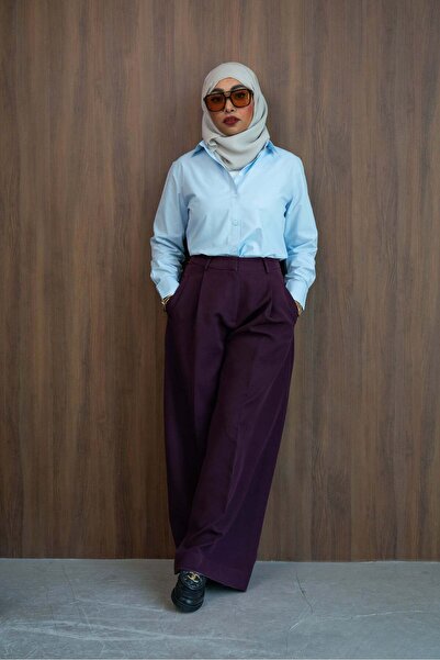 Jimmy Le Bond Double Pleats Trousers - Wine - Women's Modest Pants Premium Fa...