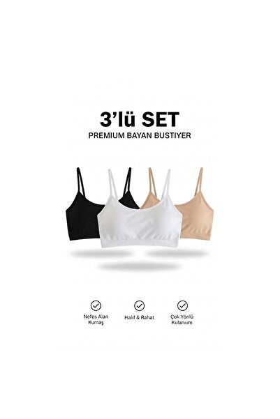 woan Women's Sports Bustier 3-Pack Spaghetti Strap C Cropped Athlete Black Wh...