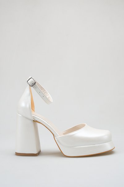 MARSEDO Women's Platform Block Heel Ankle Strap Bridal Shoes White Evening Dress Wedding Shoes Nara