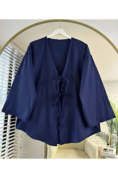 İMAJSTORE Tie-Detail Comfortable Fit Kimono Tunic Shirt