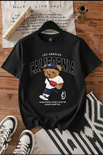 Generic تي شيرت لوس أنجلوس كاليفورنيا بير مطبوع قصة فضفاضة