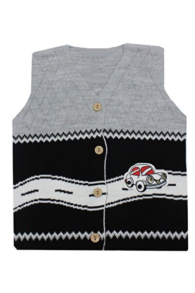 PRICHINDEL Knitted Vest, Oli Car, Gray with Black