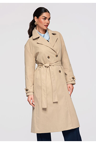 OMBRE Women's Elegant Coat OW-COLC-0119 Women's Midi Coat Taupe