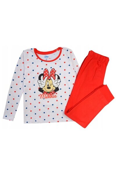 Disney Pijama ML, bumbac, cu imprimeu, alb cu buline, pantaloni roșii