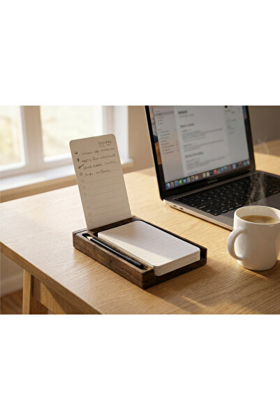 None منظم مكتب خشبي حامل بطاقات مذكرات - حامل قائمة مهام مع 100 بطاقة، لون جو...