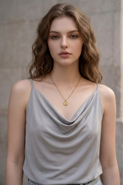 MELA ROSSA Kadın GRİ Degaje Yaka Ayarlı İp Askılı Sandy Kumaş Atlet bluz