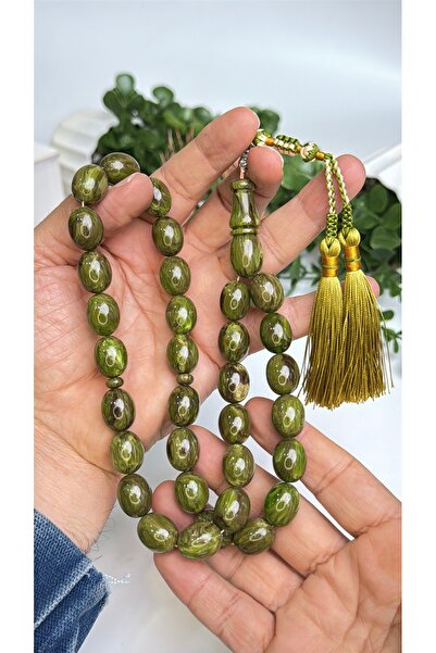 vevasilver Damar Geçişli Sıkma Kehribar Tesbih , Pamuk püskül Usta iş