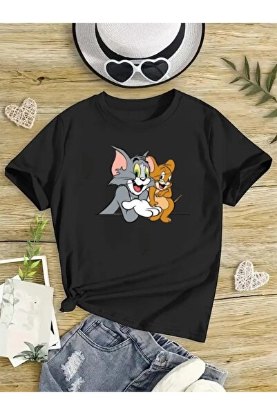 Generic تي شيرت كبير الحجم مطبوع عليه توم وجيري