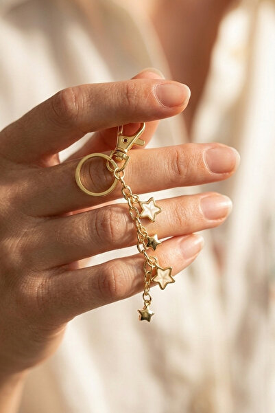 Elika Silver Gold Star Detailed Chain Ornament Keychain & Bag