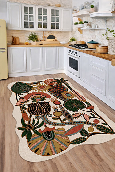 Decomia Home Dijital Kaymaz Yıkanabilir Renkli Retro Desenli Mutfak Halısı Sa...
