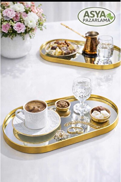 ASYA PAZARLAMA 2 Pieces Mirrored Wall Hanging Decoration and Coffee Presenter...