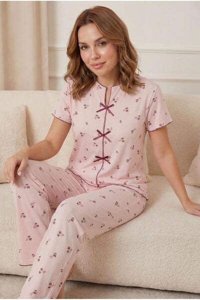 JustMORE Mother & daughter Cotton front seam short sleeve pajama set