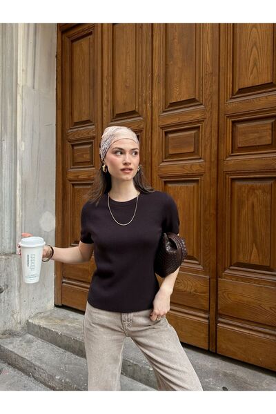 yeditepe fashion Short Sleeve Soft Textured Knitwear