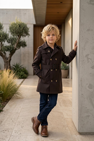 HC Kids Wear Trenci impermeabil maro pentru băieți, mărimea bumbac cu căptușeală