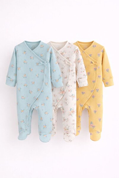 Next Baby Pamuklu Yeşil Çiçek Desenli 3'lü Tulum Set