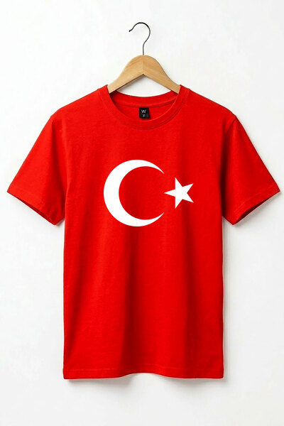 WİDİ Unisex Turkey Moon Star Flag Printed Regular Fit 100% Cotton Crew Neck S...