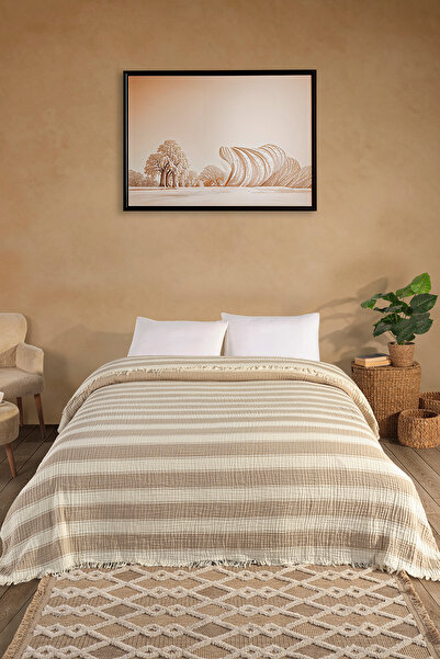 Peshtemalsan MÜSLİN YATAK ÖRTÜSÜ 4 Katlı Muslin %100 Pamuk Çift Kişillik Yata...