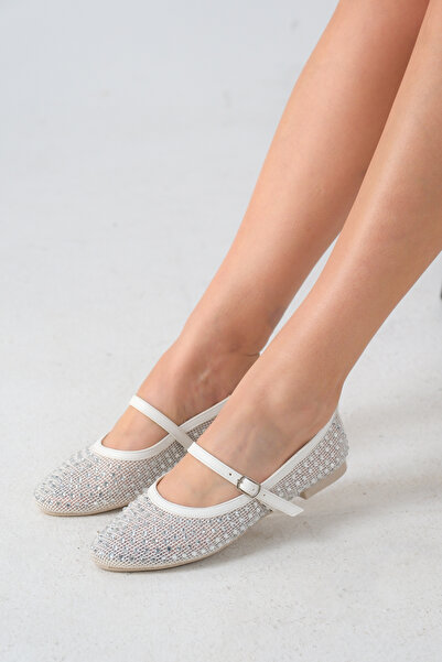 Saltopik خوذة بيضاء مرصّع بالأحجار حذاء مسطح