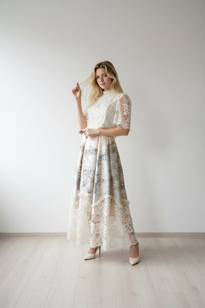 BEHÇETTİ compleu elegant cu imprimeu si dantela