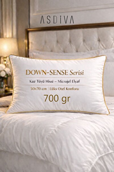 ASDİVA Down-Sense Serisi Biyeli Lüks Otel Yastığı 50x70 cm Kaz tüyü hissi Mic...