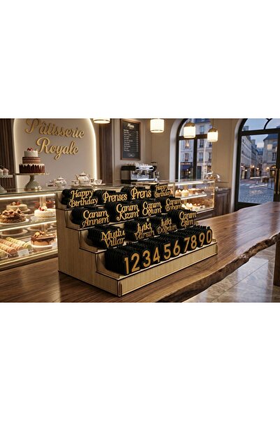 Tuba Design SİYAH AHŞAP ÜZERİ GOLD PLEKSİ KIRILMAZ 108 ADET PASTA YAZISI 100 ...