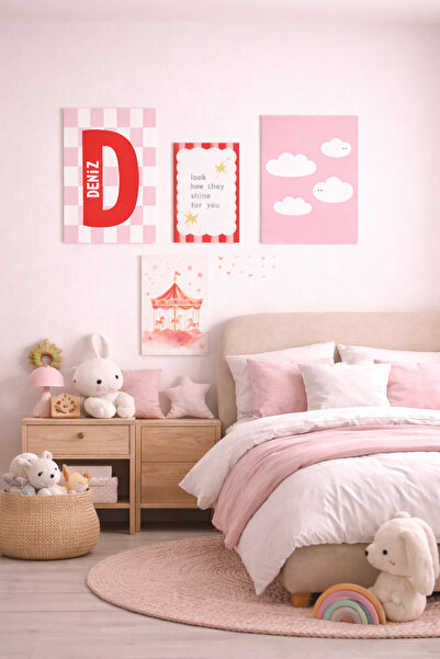 4 parça Bebek ve Çocuk Odası Kişiselleştirilebilir Sticker Poster (Çerçevesiz)