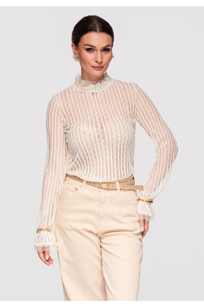 OMBRE Γυναικείο Δαντελένια Μπλούζα εφαρμοστή OW-TS-E0014 Εκρού