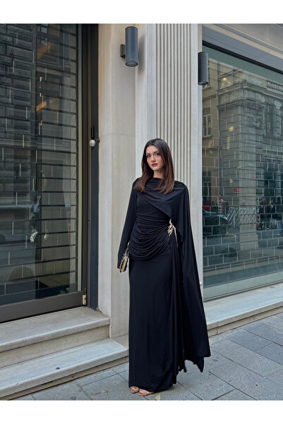 For Angels Μακρύ φόρεμα με σάλι στον ώμο Με αγκράφα