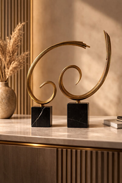 Vinner Bravion Bronz Metal Spiral Dekoratif Obje Seti 2’li – Modern Salon Ofi...