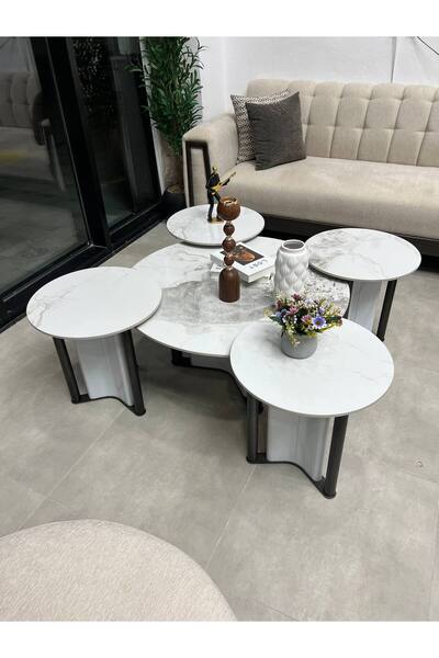 Tables Modern 5-piece salon table set – high-quality porcelain with a sturdy ...