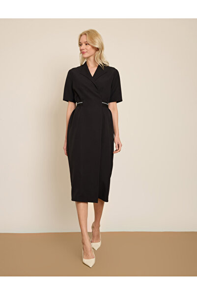 BGN workshop Striped Rubber Detail Double-Breasted Dress