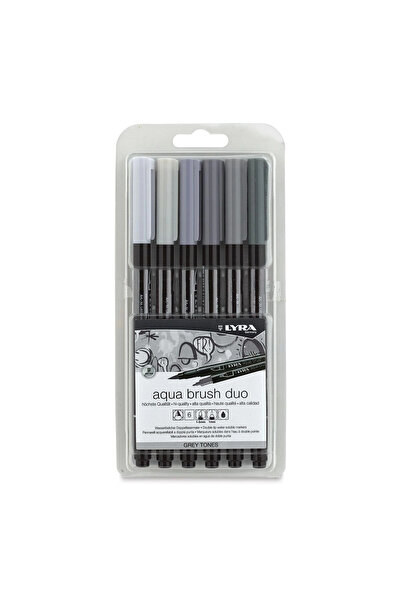LYRA Aqua Brush Duo Reversible Brush Tip Pen Set of 6 Gray