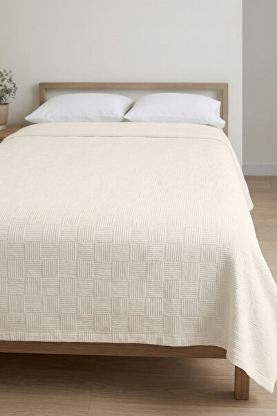 Nart Home %100 Cotton Dama Patterned Double Piqué Ecru 200X230