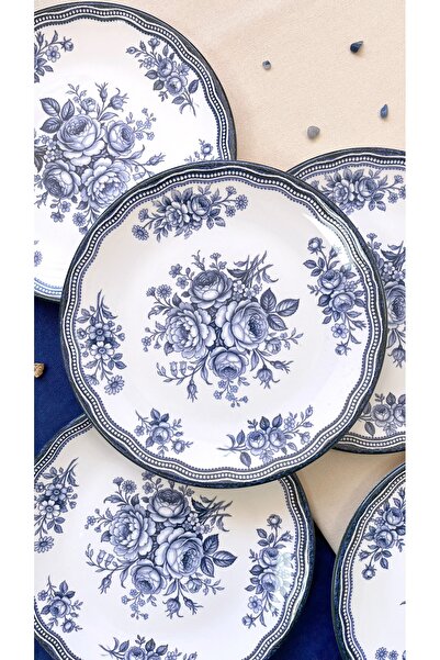 Erbaşlar Mavi Antik Lüx Seramik 6 Kişilik Pasta Seti Pasta Tabağı ( 20 cm)