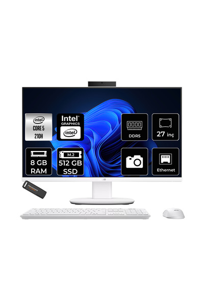 ASUS V470 Core 5 210H 8GB RAM 512GB SSD 27" FHD 100Hz FreeDOS V470C516512W0DP302 All In One Bilgisayar + Per4 USB