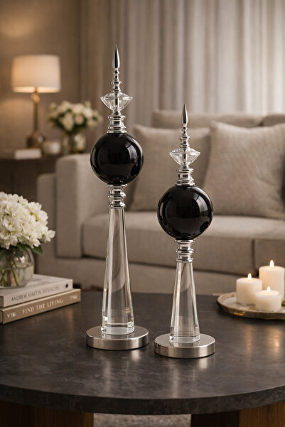 Vinner Arvion Silver Dekoratif Obje Seti 2’li – Cam Metal Modern Salon Ofis M...