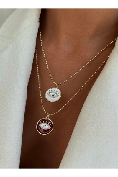 Bade Jewelry Vip Gold Bordo/Beyaz Nazar Göz Detaylı Kararmaz Hadise Kolye 60+...