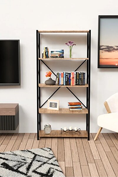 BARIN DESIGN 5 Raflı Kitaplık Metal Çerçeveli Modern Raf - Çalışma Odası, Ofi...