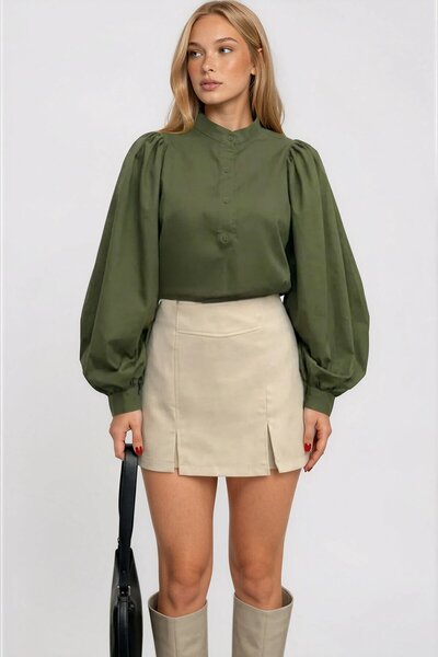 VAGGON قميص منسوج من البوبلين بأكمام طويلة وأزرار أمامية