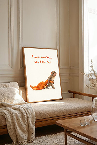 Dekorsiahome Tek Parça Ahşap Çerçeveli Tablo Punch Maymun TK3752