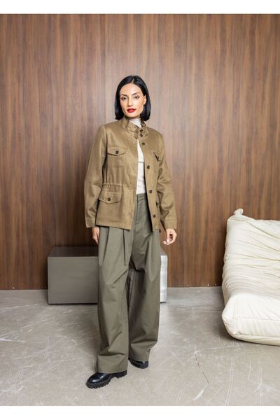 Bond Structured Wide Leg Pants-Military Green - Women's Modest Pants Premium ...