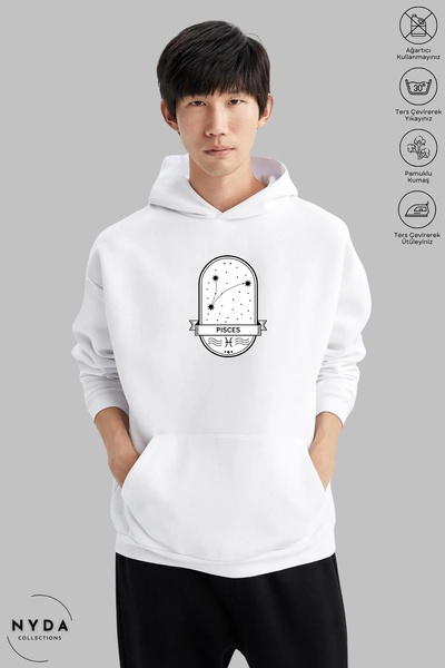 Nyda Collections Unisex Φούτερ με κουκούλα με μακριά μανίκια, με στάμπα Ιχθύε...